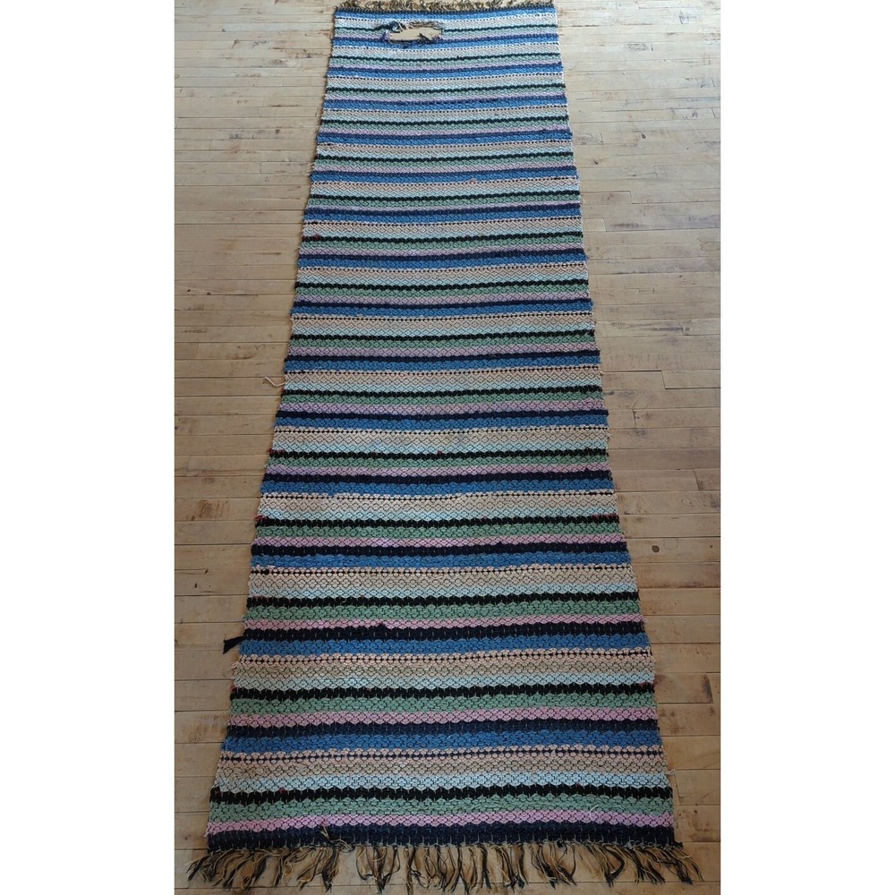 Antique Imported Swedish Hand Made Rag Rug Runner (31" x 112" ) As Shown‎